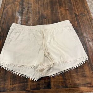 LOFT Cream Crochet Hem Shorts